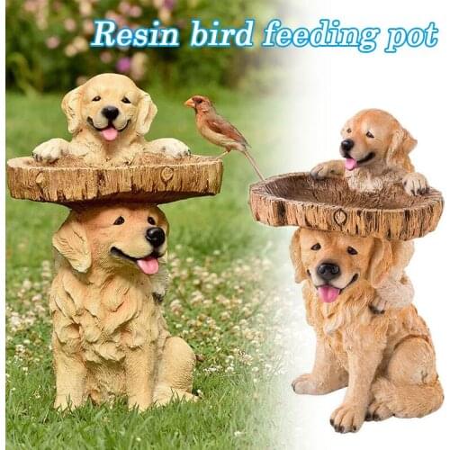 Garden Birds Bath Dog Birdfeeder Resin Landscape Cute Statue For Yard Garden Decorations estatuas de jardin