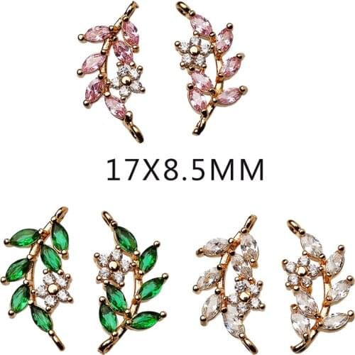 4pcs Shiny 17mm 18k GPZircon Crystal Tree branch Pendants Dangle Bib Charms Earring Diy Handmade Jewelry Findings Accessories