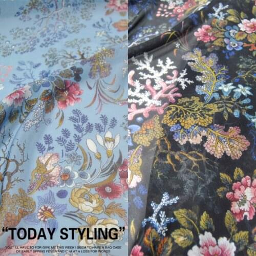 LEO&LIN Bluish Grey Black Oceans Coral Large Wide Real Silk Chiffon 100% Silk Clothing Cloth Fabric DIY patchwork