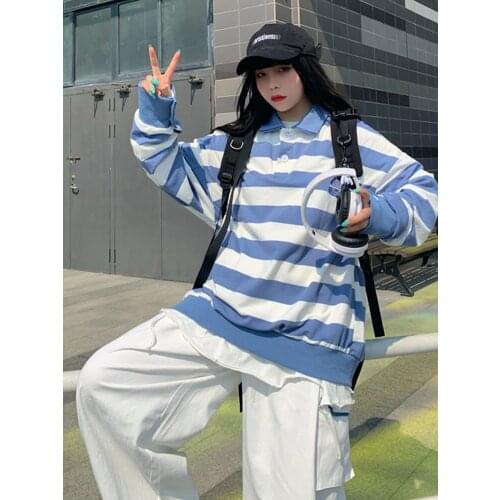Harajuku Hip-Hop Striped Fake Two-Piece Long-Sleeved T-Shirt Couple Kpop Grunge y2k Emo Tee Urban Top Female Aesthetic Clothing