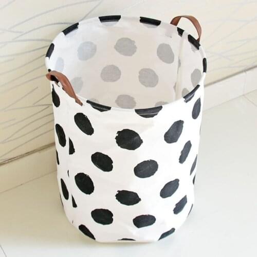 Large dot storage bucket of children carry type toys organizer box bucket household leather handle can stand canvas storage bag