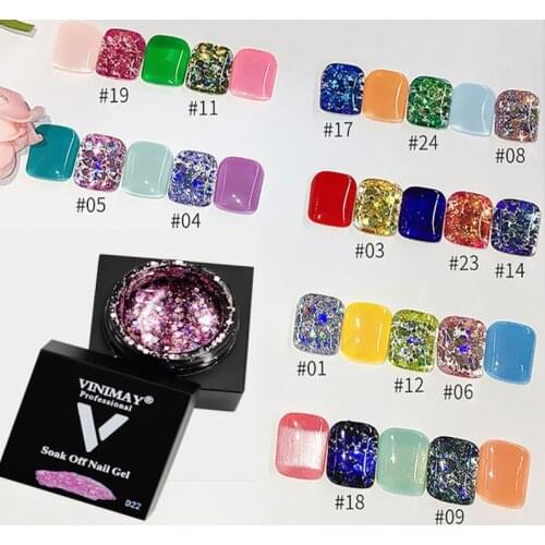 24 Colors Glitter Gel Nail Polish Sequins Nail Explosion Glue Bright Reflective Diamond Sequin Glue Varnish Nail Art TSLM1