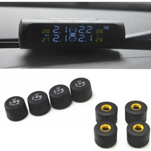 Solar Charging Car TPMS Tire Pressure Monitoring System HD Digital LCD Display Auto Alarm tool Wireless 4 external Sensor