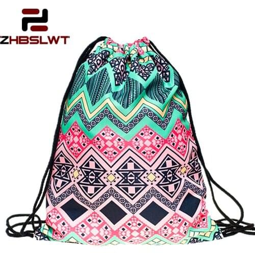 ZHBSLWT New Fashion Aztec Pink 3D Printing Drawstring Bag Women Backpack Travel Softback Women Mochila -084
