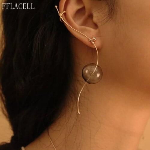 FFLACELL New Fashion "S" Line Smoke Gray Translucent Glass Ball Earrings Women Girls Party Accessories