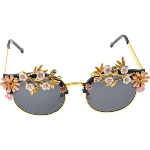 Handmade Luxury Sunglasses Statement Women Jewelry Sun glasses Flowers Decoration Vintage Oversized