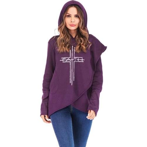 Autumn Winter Long Sleeve Pullover Hoodies Sweatshirts Women Clothes Cross Faith Print Hoodie Oversized Warm Sweatshirt