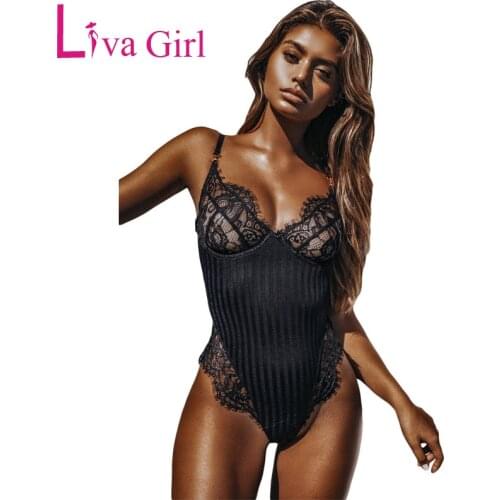 Liva Girl Lace Bodysuits Solid Body Top Romper 2019 Women Jumpsuits Sexy Backless V Neck Overalls Feminino Beach Summer Playsuit