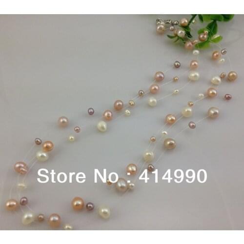Free Shipping Romantic Casual Natural Freshwater Pearl Necklace White pink Purple Multicolor Mutilayer