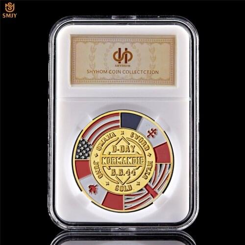 1944.6.6 WWII Arromanches Utah D-Day Anniversary Gold Plated Metal Military Souvenir Challenge Coin Collection W/PCCB Case