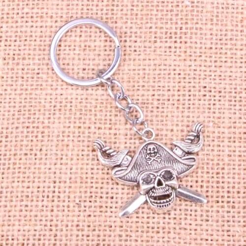20pcs pirate skull and cross swords Keychain 45*34mm Pendants Car Key Chain Ring Holder Keyring Souvenir Jewelry Gift