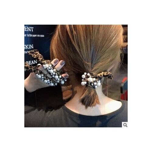 200pcs/lot Multi DIY Rainbow Pearl Fabrics Hair Band Leopard Hair Ring Rubber Band Hair Styling Tools Hair Accessories HA574