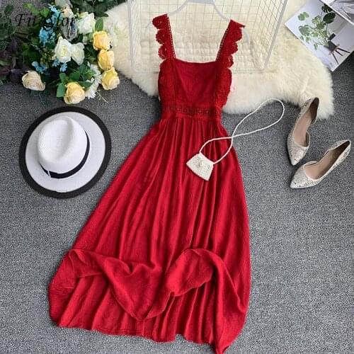 2021 Summer Backless Sling Dress Women Strapless Sweet Party Dresses Sleeveless Flowers Lace Patchwork Dress High Waist Vestido
