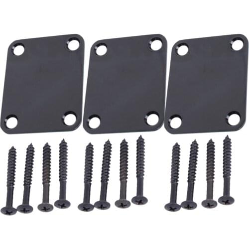 3pcs Electric Guitar Neck Plate Bass Guitar Neck Strength Connecting Board Joint Plate for Guitar Bass with Screws (Black)