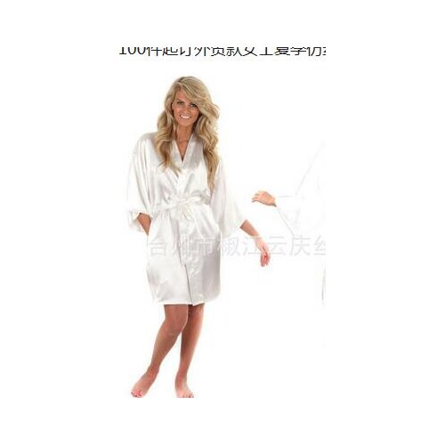 30sets/lot woman faux silk robes solid three quarter sleeve summer pajamas satin nightwear