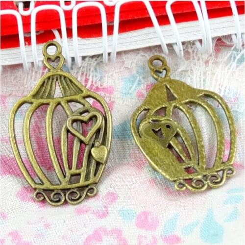 30 Pcs 34*21MM Antique Bronze Plated Alloy Hollow Birdcage Charms Pendant Diy Handmade Craft