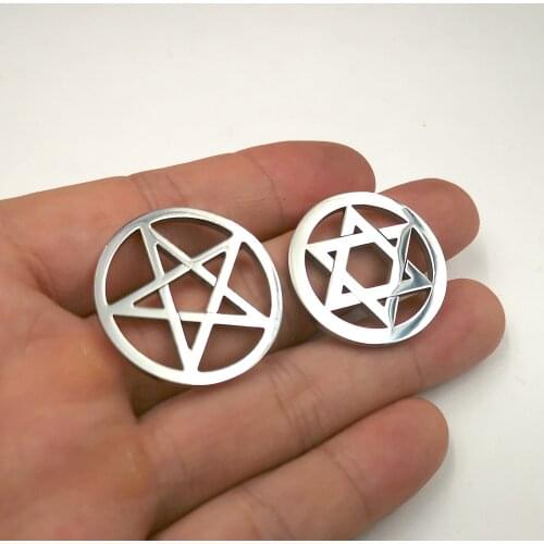5pcs in bulk choose style Six-pointed star / Pentacle Necklace Pendant Stainless Steel Pentagram Protection Wicca Jewelry Charms