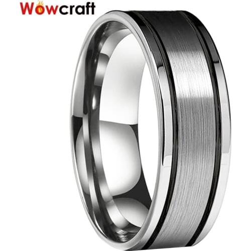 8mm Tungsten Carbide Rings for Women Men Wedding Band Black Brushed Finish Comfort Fit