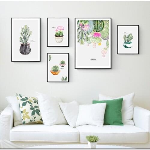 Nordic Abstract Watercolor Cactus Bloom Plants Canvas Painting Prints Poster Wall Art Picture For Living Room Kids