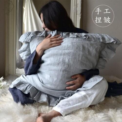 Nature French Linen Solid Square Couch Cushion Covers 45*45 Sofa Pillow Covers Decorative 40X40 Pillowcase 50X50 with Falbala