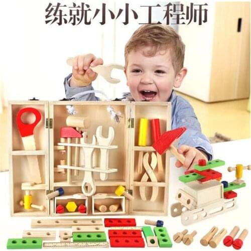 Kid Garden Wood Multifunctional Tool Set Toys DIY Maintenance Box Pretend Toy Lotus Wood Educational Wood Toys Repair Set Tool