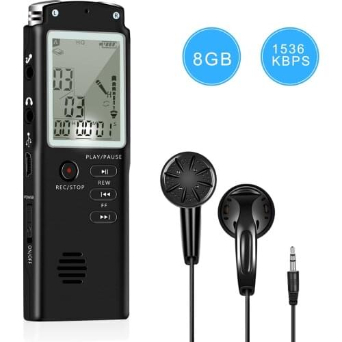 Voice Recorder-Dual Microphone 8gb Digital Voice Activated Recorder with MP3 Player Rechargeable HD Audio Recorder, A-B Repeat