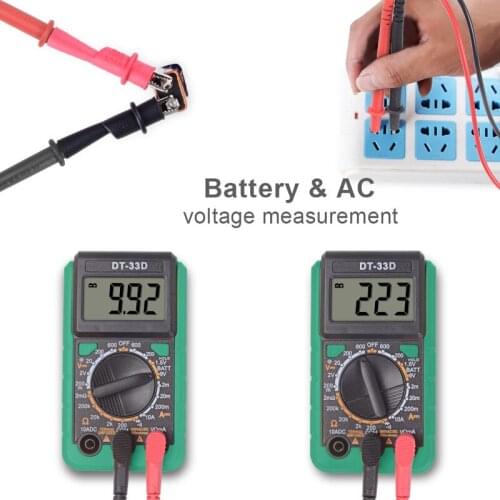 DT-33D Digital Hand held LCD Multimeter AC DC 9V Digital Mini Multimeter Probe for Voltmeter Ammeter Ohm Tester Smart multimeter