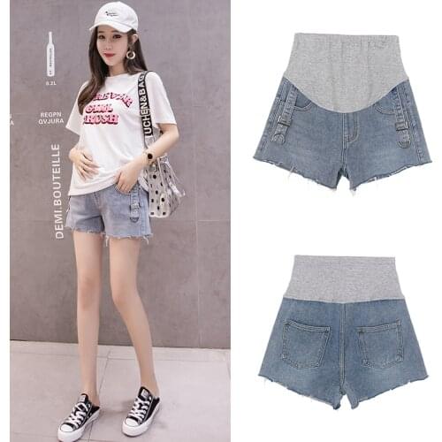 Maternity jeans short for pregnant women Clothes Abdominal Elastic Waist Denim Shorts Prop Belly Pregnancy Gravidas Bottoms Wear