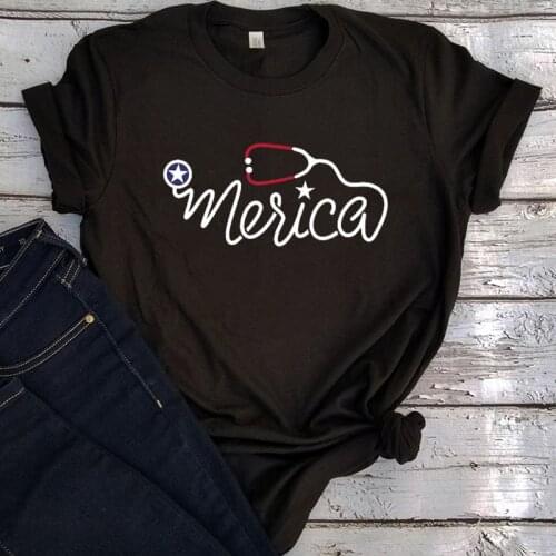 4th of July Nurse T-Shirt Red White Blue Nurse Clothing Women American Flag Stethoscope Tshirts Summer Patriotic USA Tops