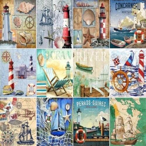 GATYZTORY 60x75cm Painting By Numbers slighthouse sailing Paint By Numbers On Canvas DIY Number Painting Landscape Home Decor