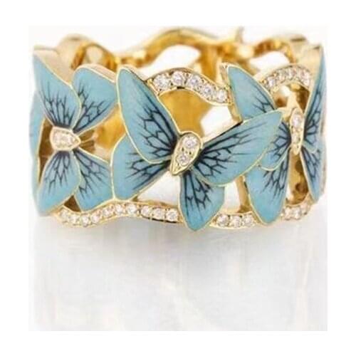 Exquisite Golden Hollow Butterfly Animal Enamel Ring For Women Party Wedding Engagement Rings Hand Jewelry Accessories