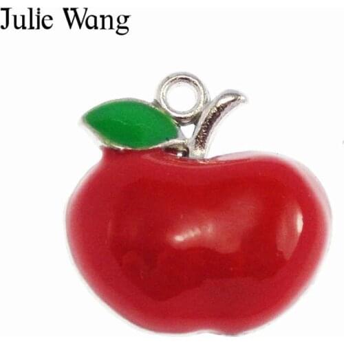 Julie Wang 15PCS Zinc Alloy Enamel Red Apple Pendant Charms Necklace Bracelet DIY Crafts Jewelry Making Finding Accessories