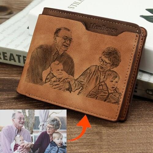 Mens Tri-Fold Waterproof Short Wallet Multifunction Casual PU Leather DIY Engraving Wallet Custom Pattern Engraving Wallets
