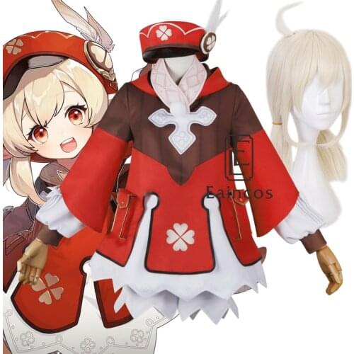 Game Genshin Impact Klee Cosplay Costume Wigs Shoes Loli Party Outfit Uniform Women Halloween Carnival Costumes