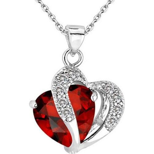 Fashion Women Heart Crystal Rhinestone Silver Chain Pendant Necklace Jewelry Valentine Gift For Wedding Jewelry Necklace
