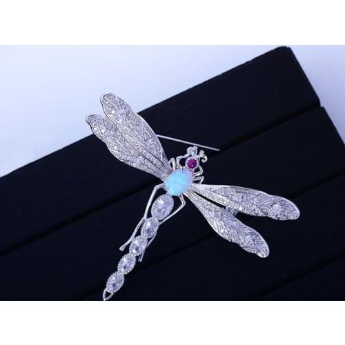 Lovely Dragonfly Brooch Artificial Opal Silver Color Brooches Pins Cute Animal Insect Zircon Jewelry Pin Broche Christmas Gifts