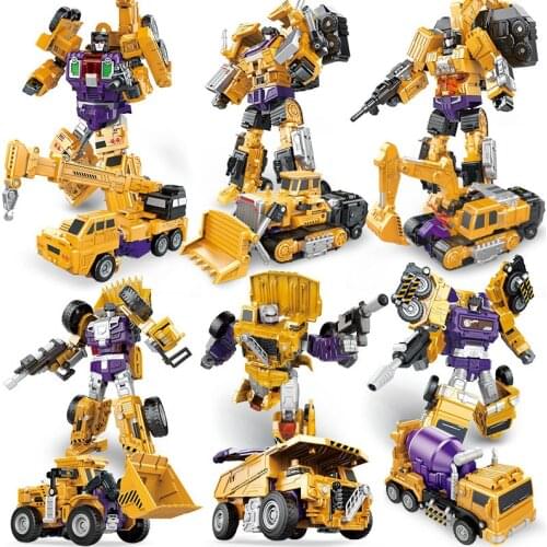 6 In 1 Transformation Combination Wars Devastate Figure Set Alloy Metal Toys Engineering Car Truck Model for Kids Boys