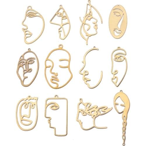 10pcs Raw Brass Hollow Human Face Charms Pendant For DIY Jewelry Findings Earrings Necklace Accessories Making