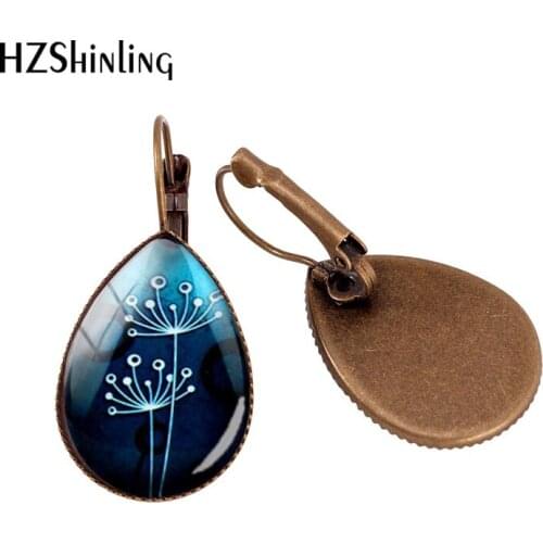 2019 New White Dandelions Ear Clip Flowers Earring Clips Bronze Hand Craft Glass Dome Jewelry