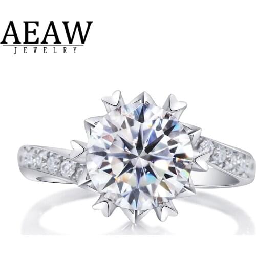 DF Color Round Brilliant Cut 1.5Carat CT 7.5mm Moissanite Engagement Halo Ring Snow Flower Style Real 18k White Gold Gift
