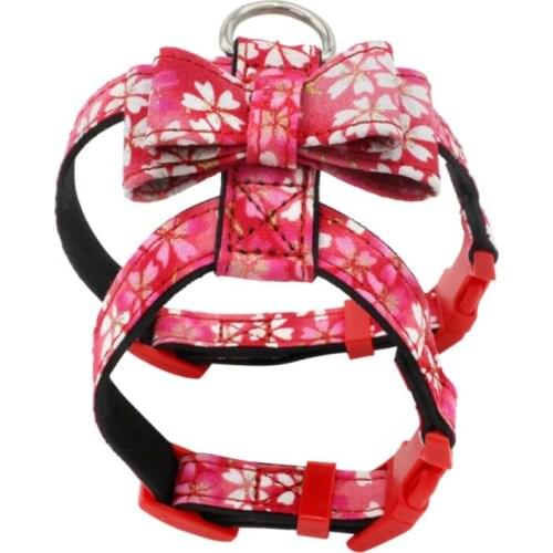 Dog Harness Leash Collar Set Adjustable Soft Cute Printed Bow Double Layer Pet Harness Pet Collar Leash Outdoor Walking Vest