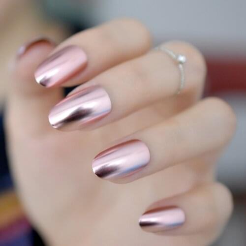 Oval Mirror Fake Nails Light Champagne Ladies False Nails Cool Style Sexy Nail Decoration Tips N18