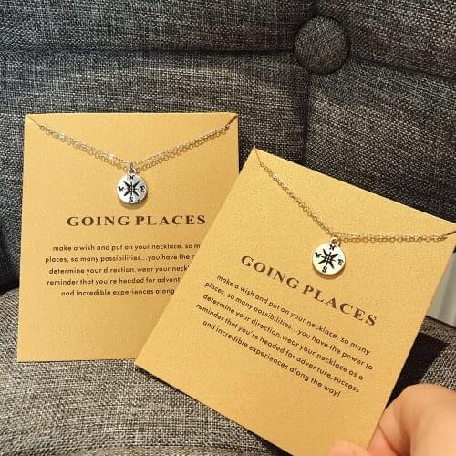 MOONXUAN Going Places Round Black Dripping Compass Gold Sliver Plated Alloy Necklaces Charm Chains Pendant Necklace For Women