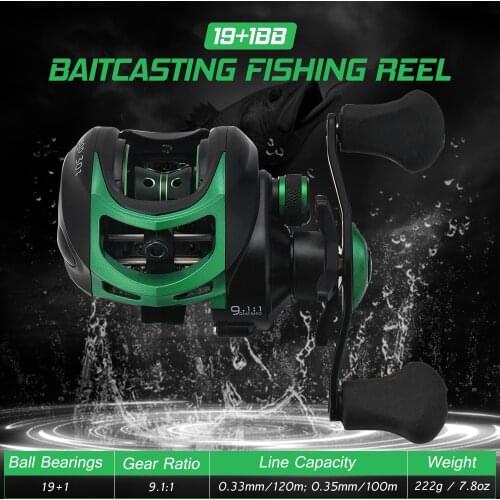 Right or Left Baitcasting Reel 19 + 1 BBs 9.1:1 Carp Fishing Reel Magnetic and Centrifugal Dual Brake Magnetic Brake System