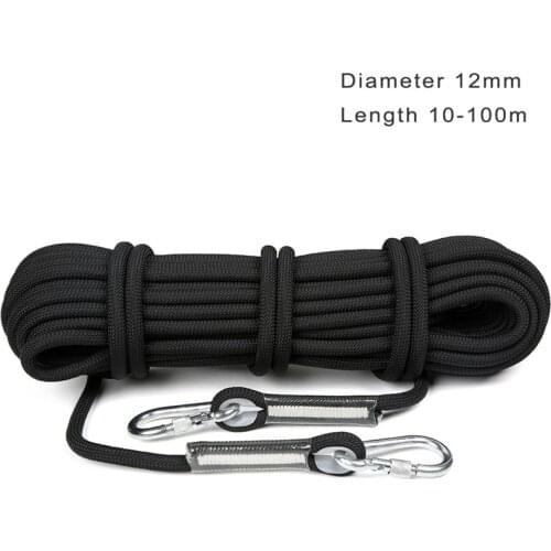 Professional Climbing Cord 12mm Diameter Length 10-100m 18KN High Strength polypropylene Paracord Safety Rope with 2pcs Buckle