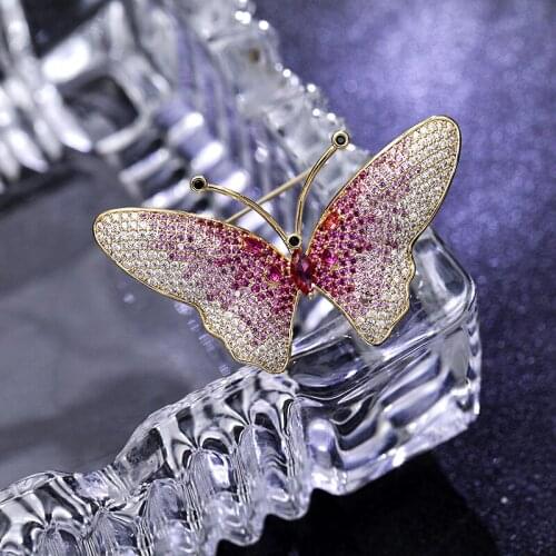 Luxury Female Crystal Zircon Stone Brooch Charm Gold Silver Color Party Brooches For Women Cute Bridal Butterfly Wedding Brooch