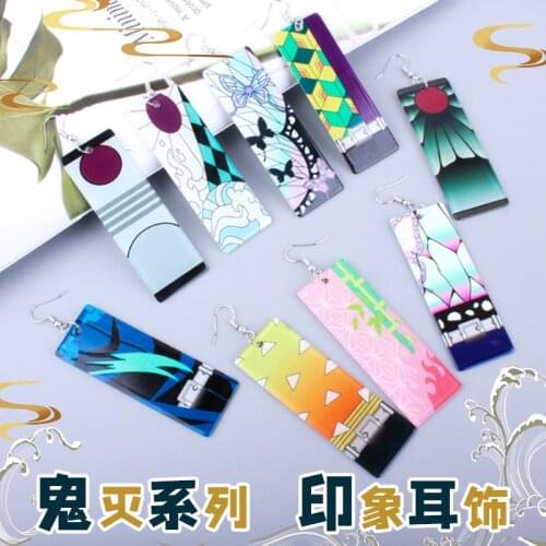 Japan Anime Demon Slayer Ear Stud Kamado Tanjirou Earrings Cosplay Cartoon Cute Fashion Fancy Eardrop Earbob