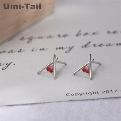 Uini-Tail hot new 925 sterling silver sweet wild red heart-shaped earrings temperament Korean personality simple mini fresh