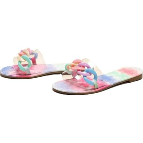 Womens Shoes Flat Slippers Summer New Womens Sandals Sexy PVC Chain Sandals Ladies Flip Flops Casual Beach Slippers