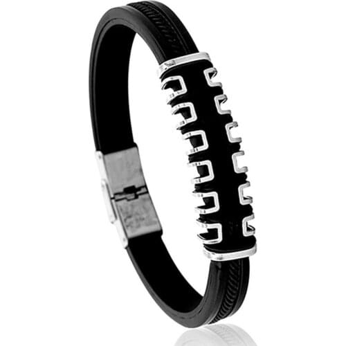 Allergy Free Silicone Bracelet Bangle for Men Stainless Steel Charm Braclet Korean Fashion Hip Hop Mens Bracelet Accessories